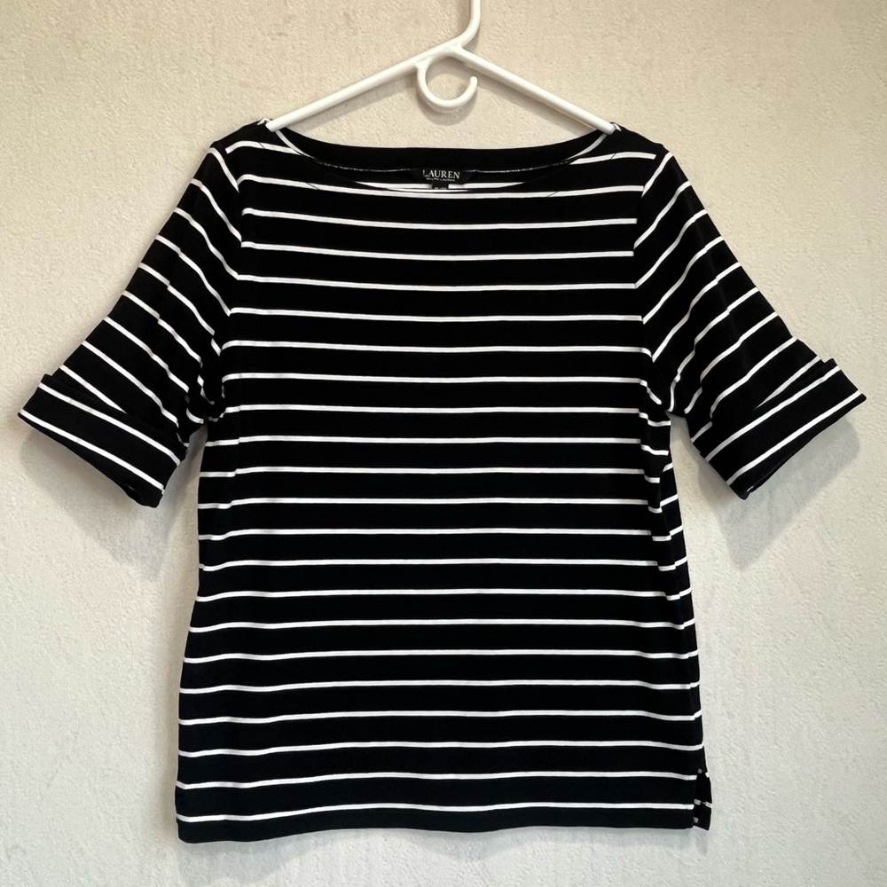 Lauren Ralph Lauren Black & White Striped Boatneck Top